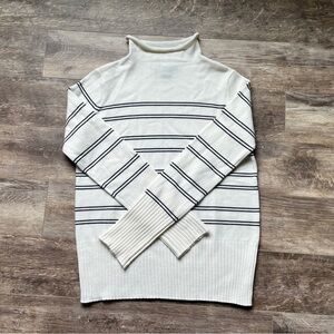White and black striped sweater- Size Medium